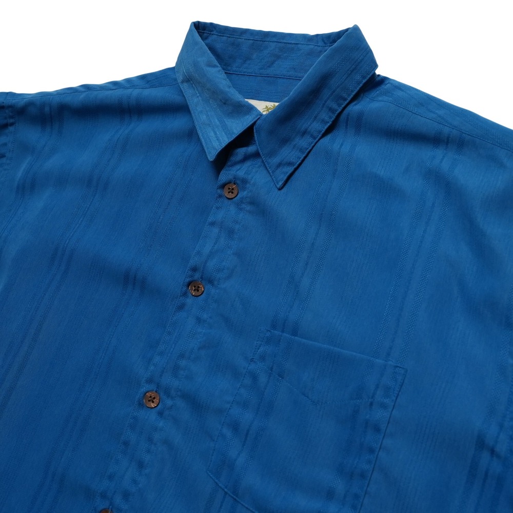 Milano Bay Shirt Mens XL‎ Blue Textured Stripe Short Sleeve Resort Button Up